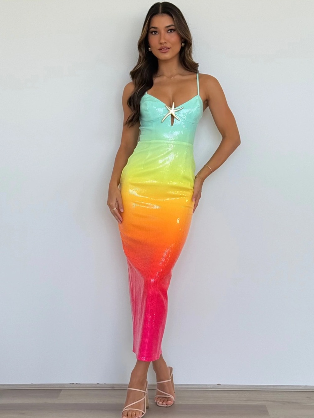 Ibiza Rainbow Ombre Sequin Midi Dress